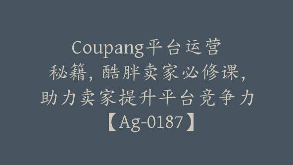 Coupang平台运营秘籍，酷胖卖家必修课，助力卖家提升平台竞争力【Ag-0187】