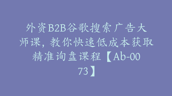 外资B2B谷歌搜索广告大师课，教你快速低成本获取精准询盘课程【Ab-0073】