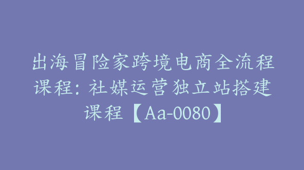 出海冒险家跨境电商全流程课程：社媒运营独立站搭建课程【Aa-0080】