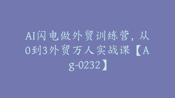 AI闪电做外贸训练营，从0到3外贸万人实战课【Ag-0232】
