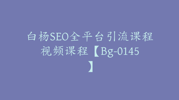 白杨SEO全平台引流课程视频课程【Bg-0145】