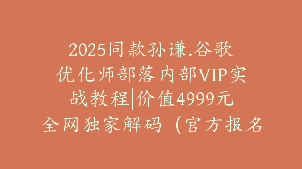 2025同款孙谦.谷歌优化师部落内部VIP实战教程|价值4999元全网独家解码（官方报名版本|更新到6月份）【@034】